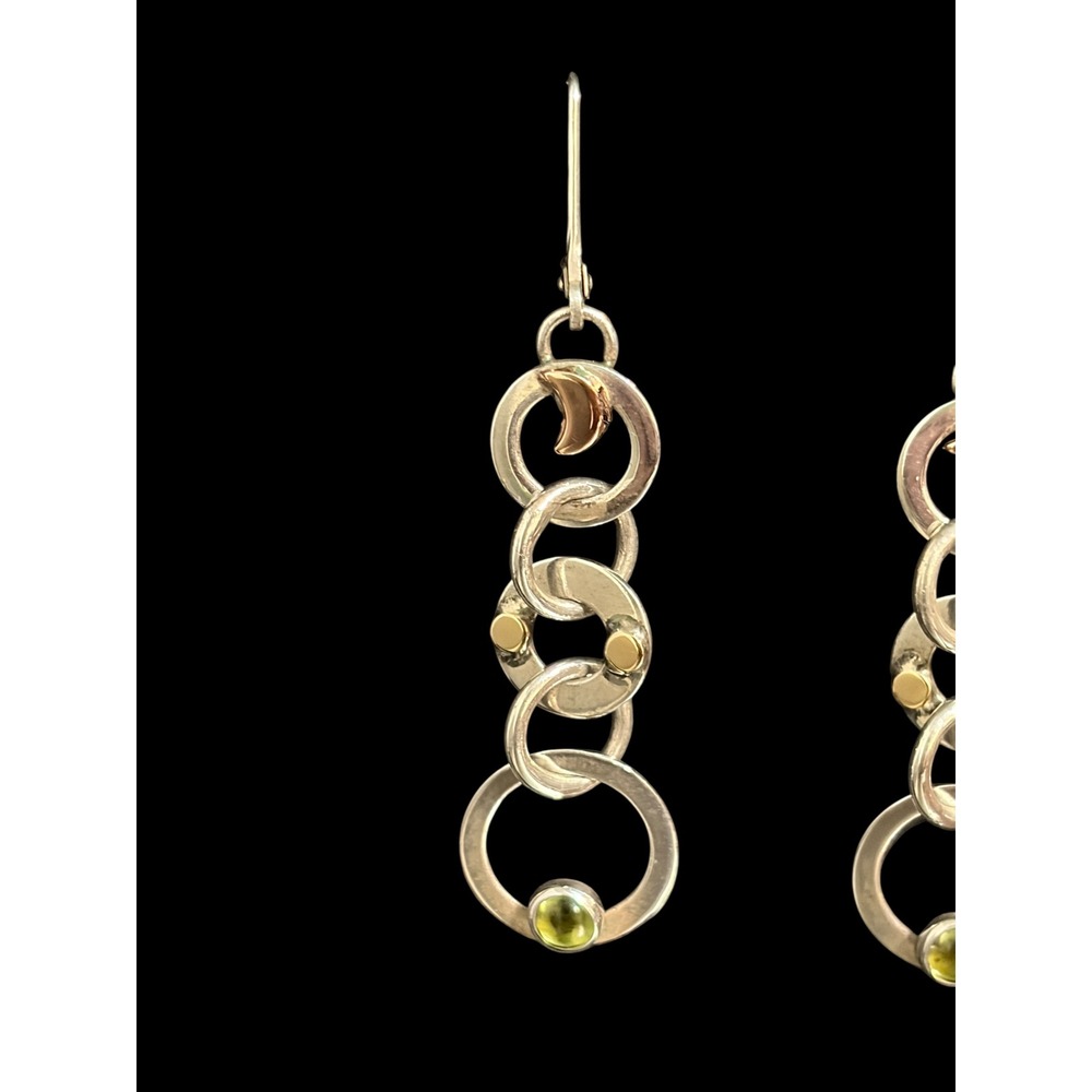 925 Sterling Silver Peridot Moon Star Celestial Dangle Earrings 2" - Picture 2 of 5